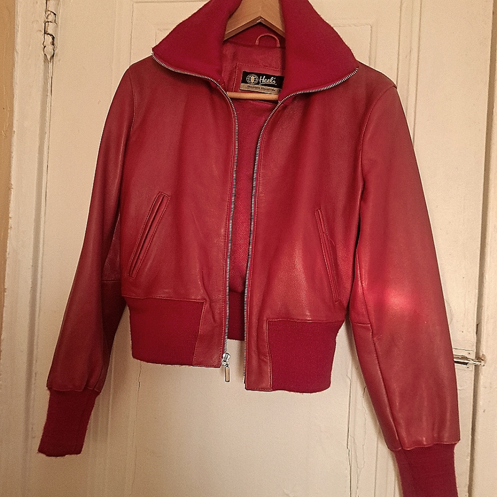 Heeli London Red Bomber cropped jacket from their exclusive collection.